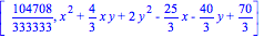 [104708/333333, x^2+4/3*x*y+2*y^2-25/3*x-40/3*y+70/3]